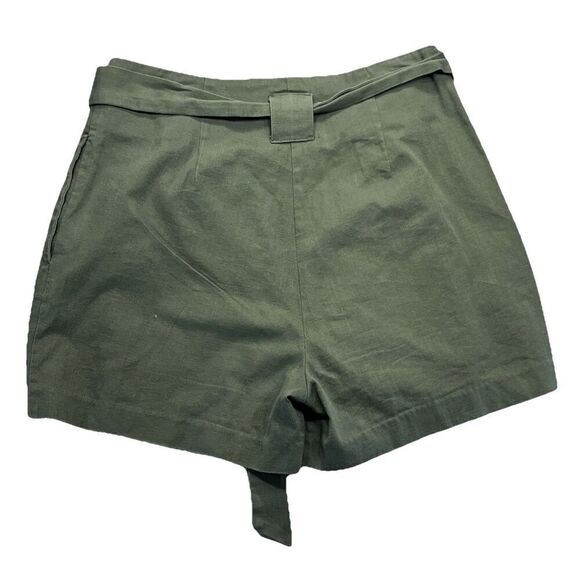 ASOS  Button Front Short Size 8 Olive Green High Rise Tie Belt Pleats  Tailored - Picture 4 of 12